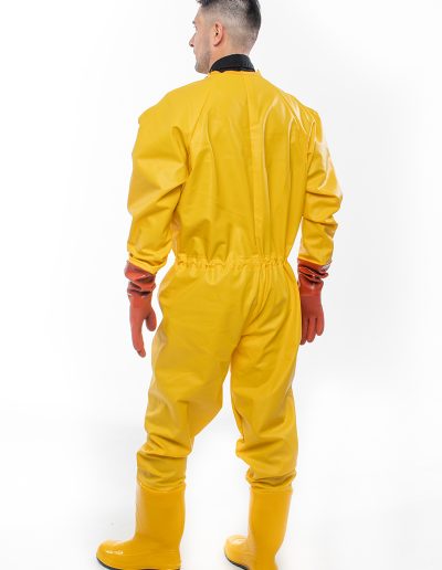 Man wearing a waterproof diving overall