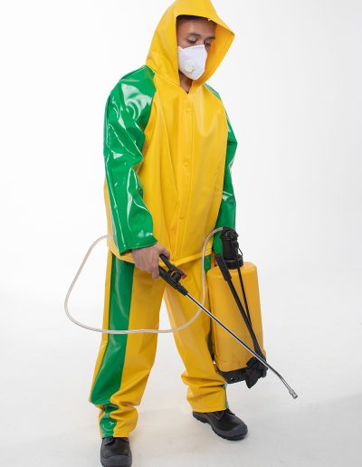 Man wearing a waterproof fumigation overal