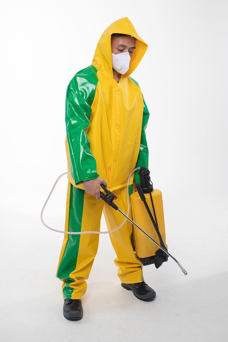 Man wearing a waterproof fumigation overal