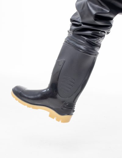 Detail of black swamp boots