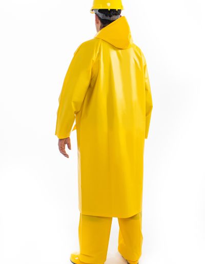 Man wearing a waterproof coat with hood