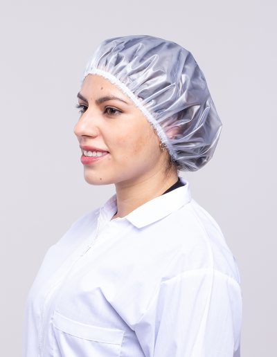 Woman wearing a waterproof cap