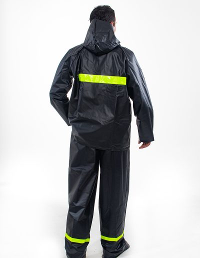 Man wearing a 4-piece motorcycle rain suit