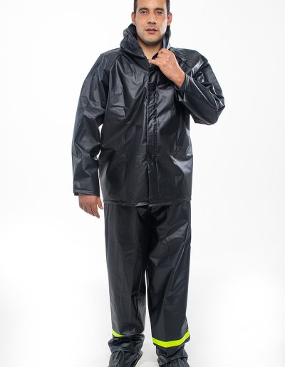 Man wearing a 4-piece motorcycle rain suit