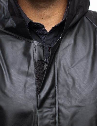 Detail of the chest of a 4-piece motorcycle rain suit