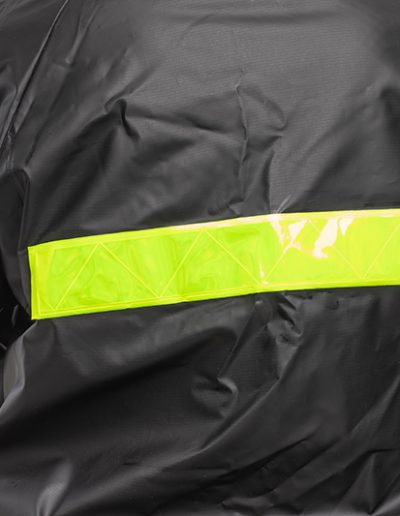 Back detail of a 4-piece motorcycle rain suit