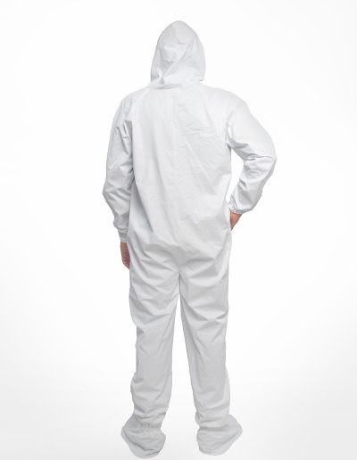 Man from behind wearing a waterproof diving helmet