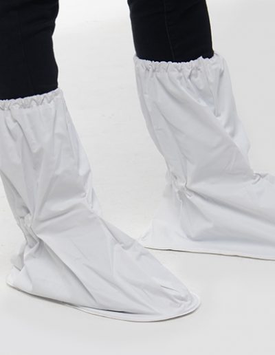 Detail of white waterproof overshoes