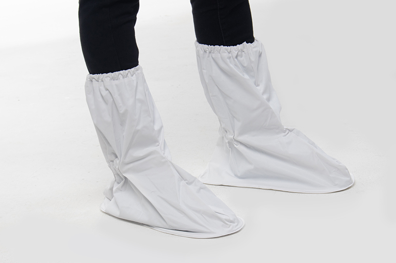 Detail of white waterproof overshoes