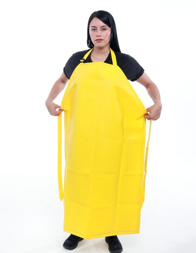 Woman wearing a yellow waterproof apron